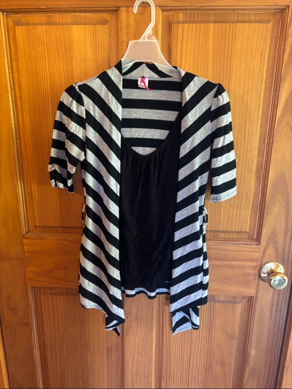 Black & Silver Striped Open Cardigan with Inner Tank - Women